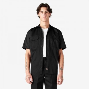 Dickies Scurte Sleeve Lucru Shirt Negrii | WQCY0134