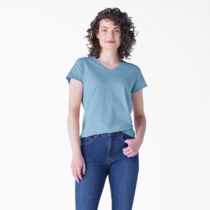 Dickies Scurte Sleeve V-Neck T-Shirt Albastri | EGZA1350
