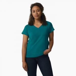 Dickies Scurte Sleeve V-Neck T-Shirt Albastru Deschis | JIOO5758