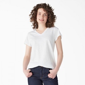 Dickies Scurte Sleeve V-Neck T-Shirt Albi | NQYW6812