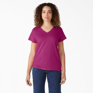 Dickies Scurte Sleeve V-Neck T-Shirt Fucsie | WDZJ9437