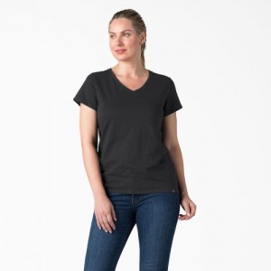 Dickies Scurte Sleeve V-Neck T-Shirt Negrii | WHTX1731