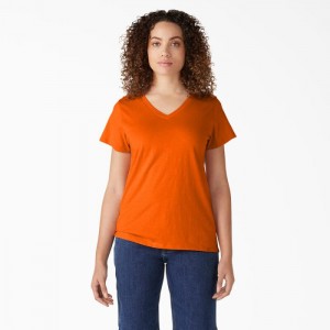 Dickies Scurte Sleeve V-Neck T-Shirt Rosii Inchis | QDFZ1918