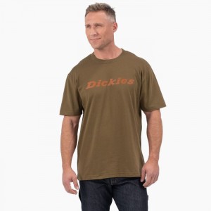 Dickies Scurte Sleeve Wordmark Grafice T-Shirt Masline Verzi Inchis | CRFR9833