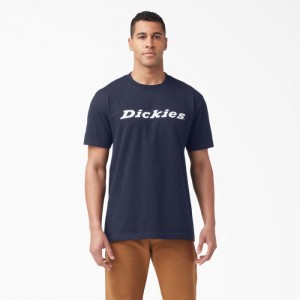 Dickies Scurte Sleeve Wordmark Grafice T-Shirt Bleumarin | TNJJ9413
