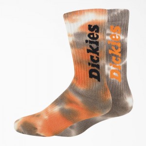 Dickies Tie-Dye Crew Socks, Size 6-12, 2-Pack Portocalii | UPHV4566