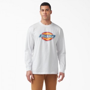 Dickies Tri-Color Logo Grafice Long Sleeve T-Shirt Albi | DBEV8898