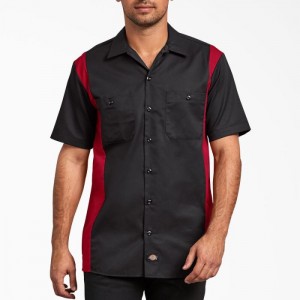 Dickies Two-Tone Scurte Sleeve Lucru Shirt Negrii Rosii | PHEB3155