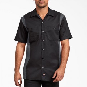 Dickies Two-Tone Scurte Sleeve Lucru Shirt Negrii Gri Inchis | HBKI0930
