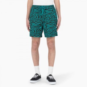 Dickies Zebra Print Modern Fit Drawstring Shorts, 6" Verde Menta | FOAH8534