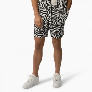 Dickies Zebra Print Modern Fit Drawstring Shorts, 6" Negrii Albi | OYOA0506