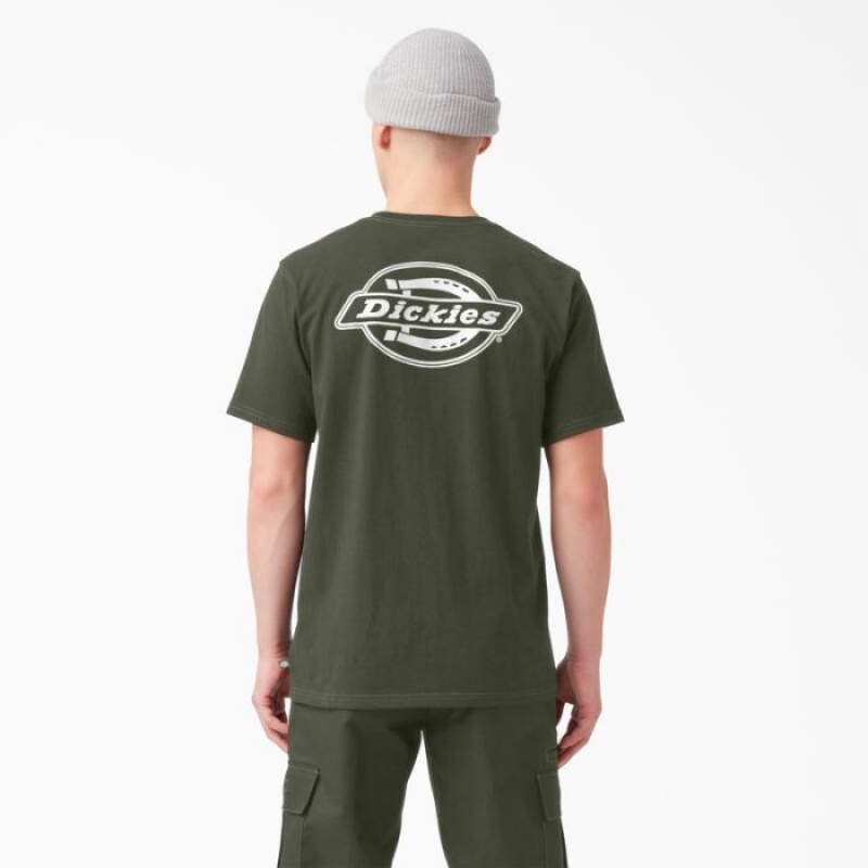 Dickies Back Logo Grafice T-Shirt Masline Verzi Verzi | CLVV0986