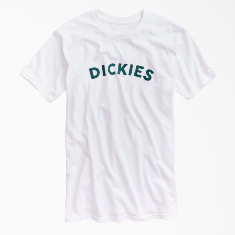 Dickies Block Text Grafice T-Shirt Albi | PAEO3194