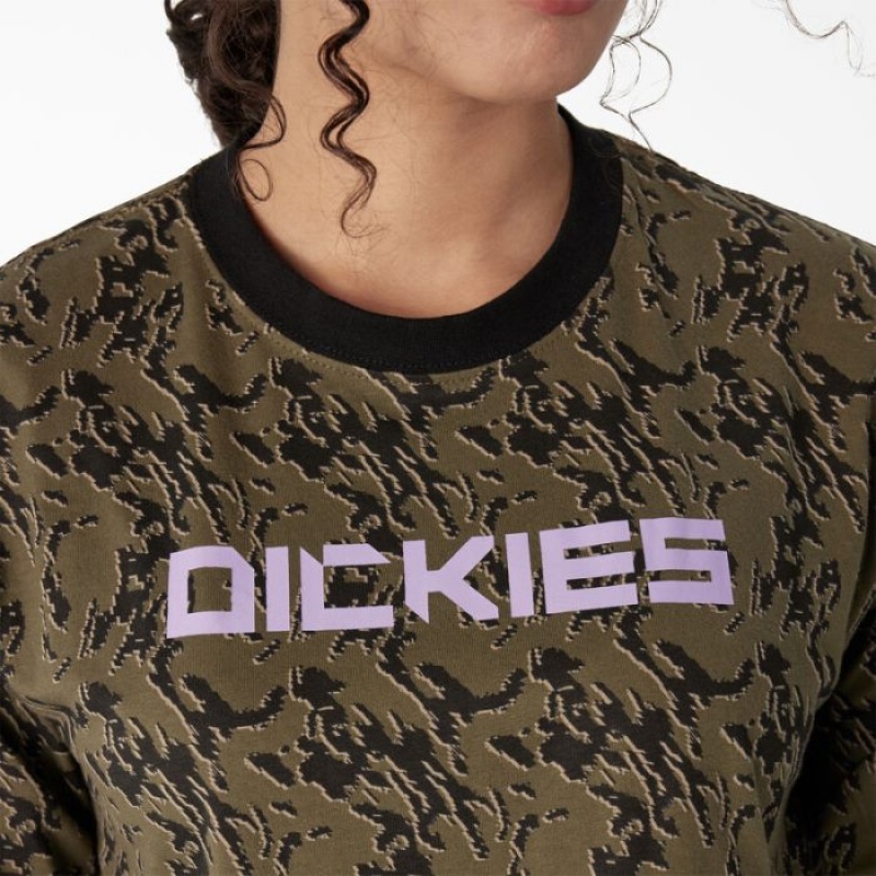 Dickies Camo Long Sleeve Cropped T-Shirt Verzi Camuflaj | LVGL5924
