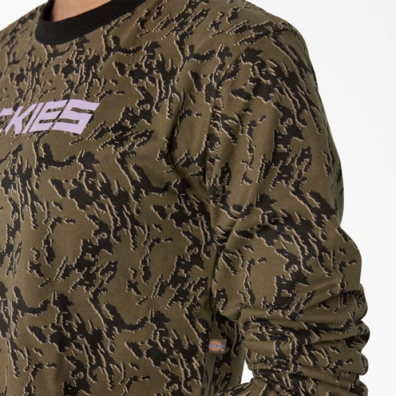 Dickies Camo Long Sleeve Cropped T-Shirt Verzi Camuflaj | LVGL5924