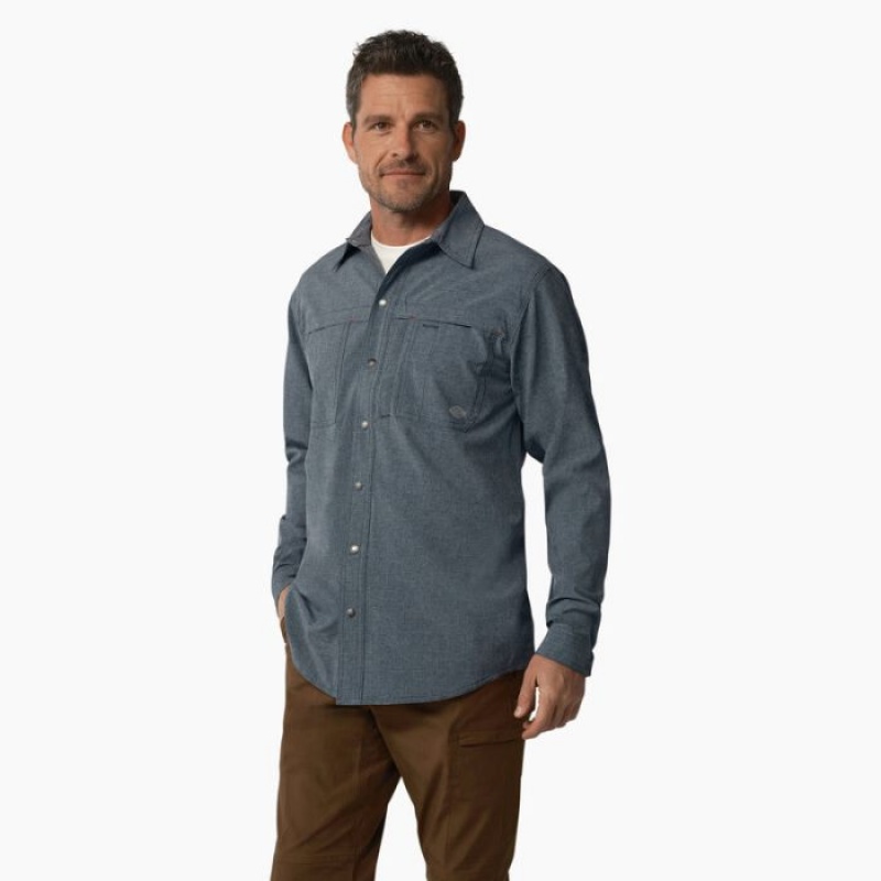 Dickies Cooling Long Sleeve Lucru Shirt Albastri | YEZC0708