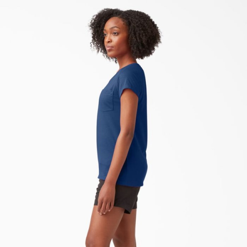 Dickies Cooling Scurte Sleeve Pocket T-Shirt Bleumarin | WXFR4131