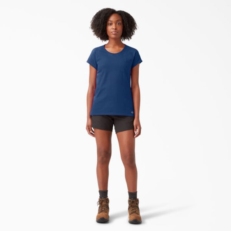 Dickies Cooling Scurte Sleeve Pocket T-Shirt Bleumarin | WXFR4131