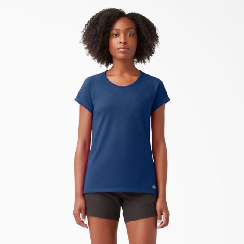 Dickies Cooling Scurte Sleeve Pocket T-Shirt Bleumarin | WXFR4131