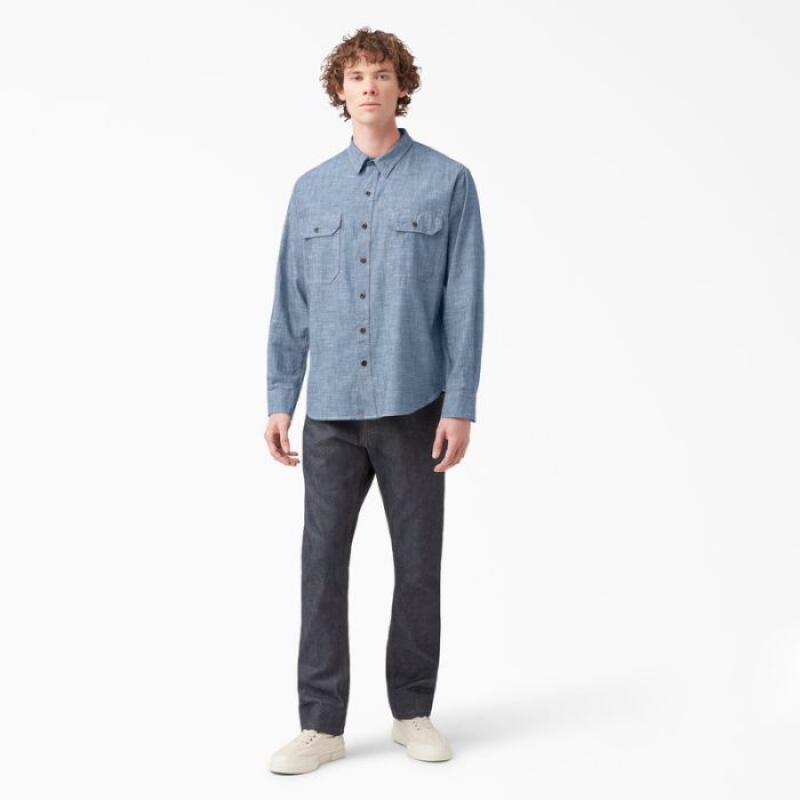 Dickies Dickies 1922 Long Sleeve Lucru Shirt Albastri | FPOR6899