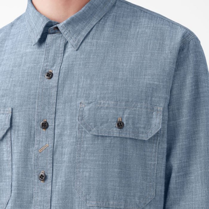 Dickies Dickies 1922 Long Sleeve Lucru Shirt Albastri | FPOR6899