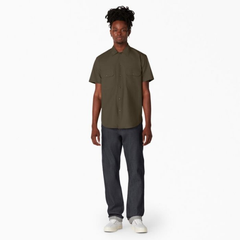 Dickies Dickies 1922 Scurte Sleeve Lucru Shirt Masline Verzi Verzi | DDWJ1033