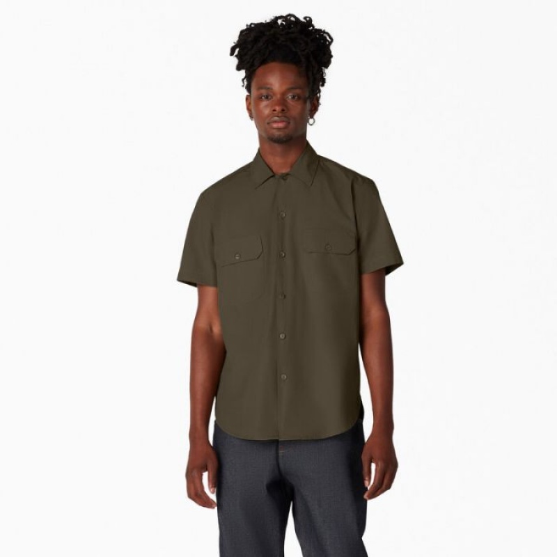 Dickies Dickies 1922 Scurte Sleeve Lucru Shirt Masline Verzi Verzi | DDWJ1033