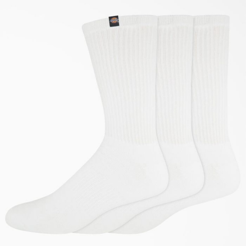 Dickies Dickies Label Crew Socks, Size 6-12, 3-Pack Albi | OYUN6802