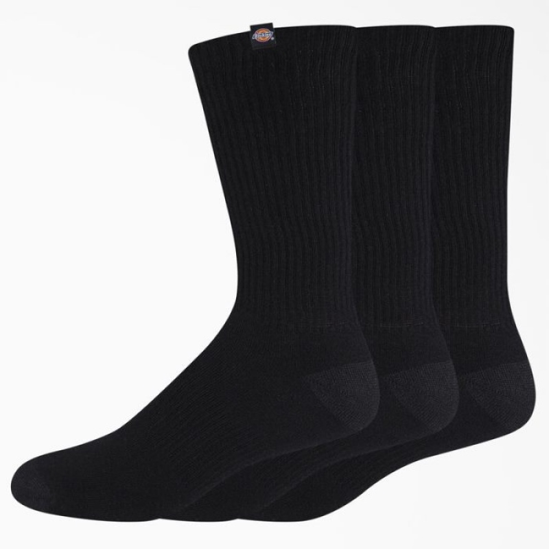 Dickies Dickies Label Crew Socks, Size 6-12, 3-Pack Negrii | QKDR0093