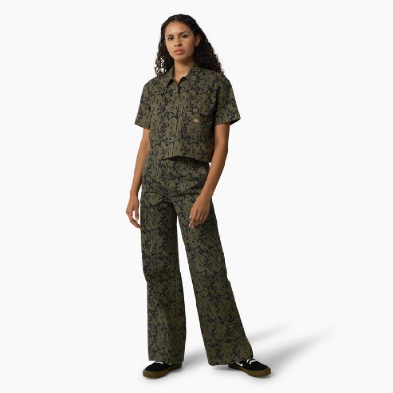 Dickies Drewsey Camo Cropped Lucru Shirt Verzi Camuflaj | DZIB8632