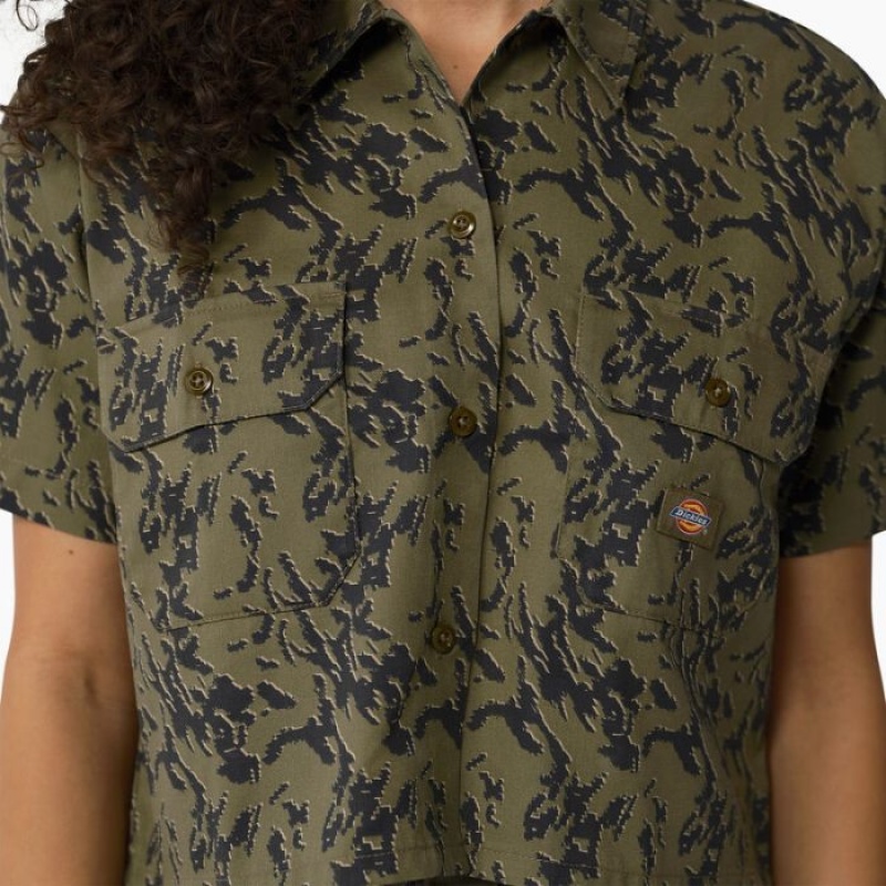 Dickies Drewsey Camo Cropped Lucru Shirt Verzi Camuflaj | DZIB8632