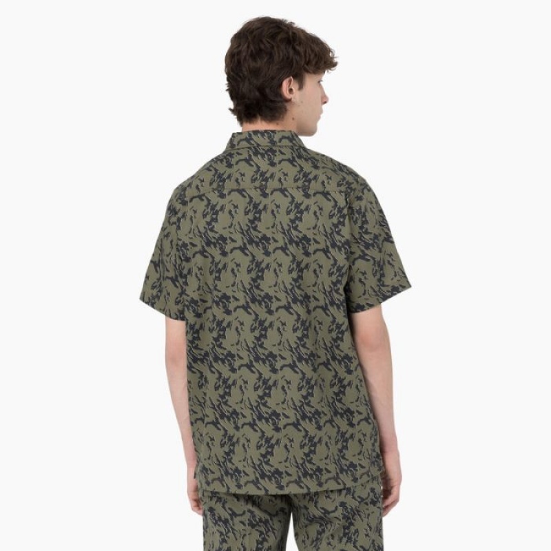 Dickies Drewsey Camo Scurte Sleeve Lucru Shirt Verzi Camuflaj | NZOB3017