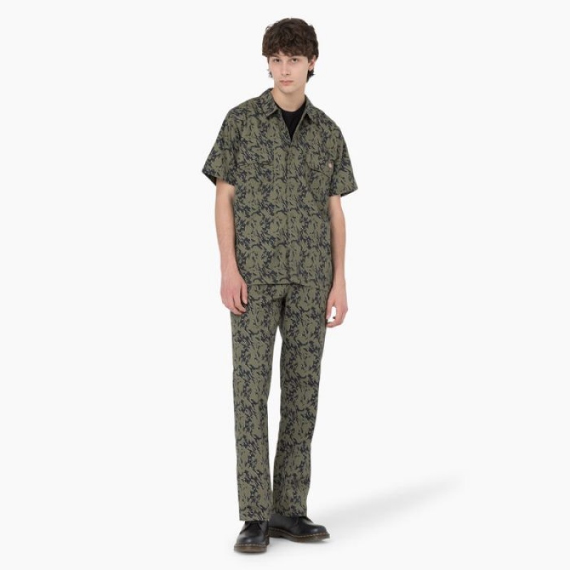 Dickies Drewsey Camo Scurte Sleeve Lucru Shirt Verzi Camuflaj | NZOB3017