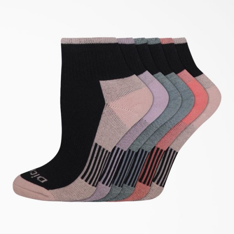 Dickies Dri-Tech Quarter Socks, Size 6-9, 6-Pack Negrii | VUOX2544