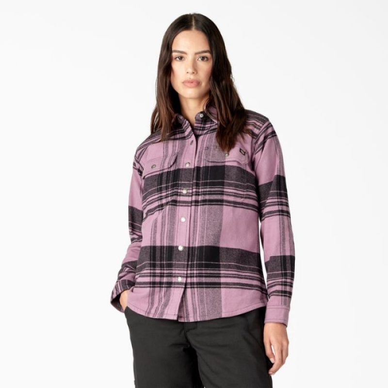 Dickies DuraTech Renegade Flannel Shirt Grapeade Windowpane Plaid | BAEO4120