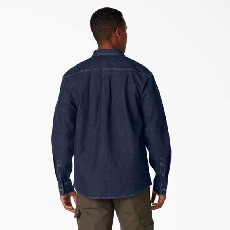 Dickies FLEX Denim Long Sleeve Shirt Albastri Inchis Albastru Deschis | RZTX8909