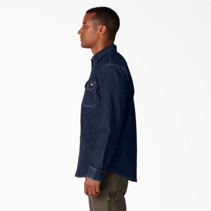 Dickies FLEX Denim Long Sleeve Shirt Albastri Inchis Albastru Deschis | RZTX8909