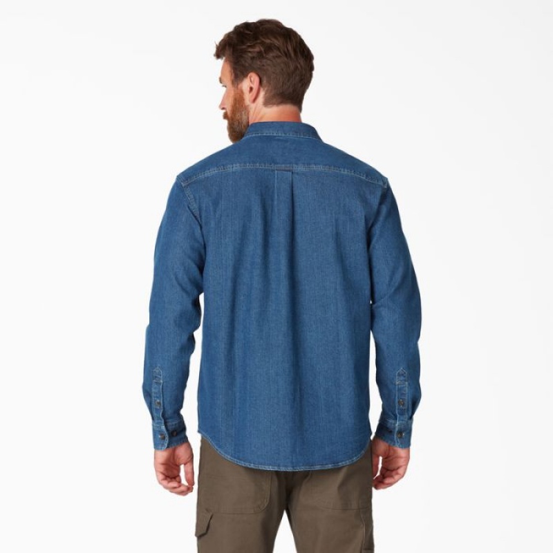 Dickies FLEX Denim Long Sleeve Shirt Albastri Albastru Deschis | JNXU1578