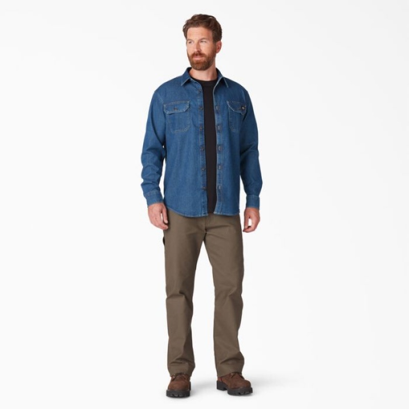 Dickies FLEX Denim Long Sleeve Shirt Albastri Albastru Deschis | JNXU1578