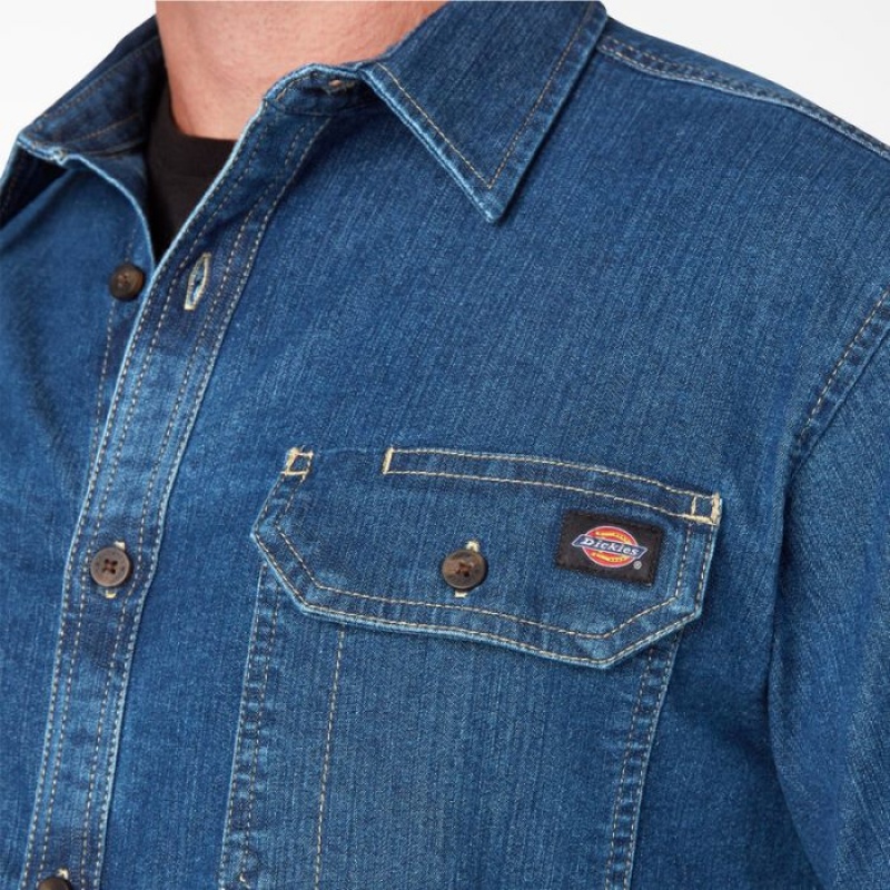 Dickies FLEX Denim Long Sleeve Shirt Albastri Albastru Deschis | JNXU1578