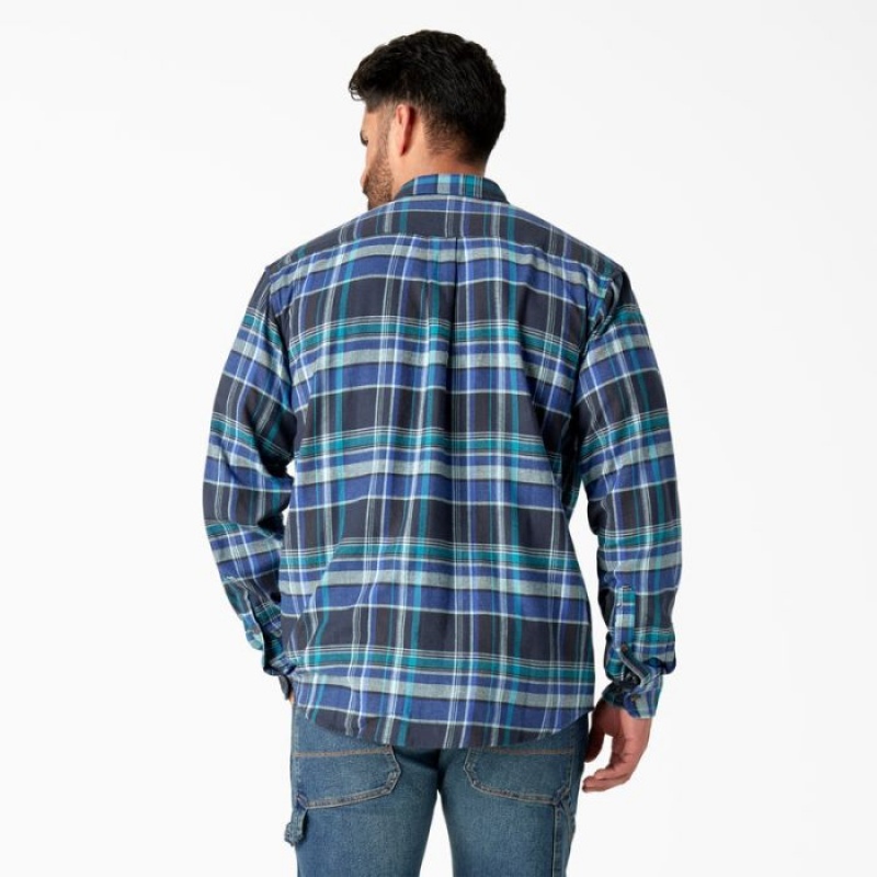 Dickies FLEX Long Sleeve Flannel Shirt Bleumarin Albastri Colorati | ARKP7940