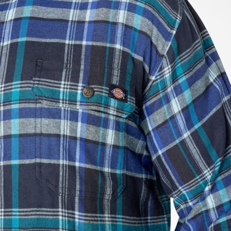 Dickies FLEX Long Sleeve Flannel Shirt Bleumarin Albastri Colorati | ARKP7940