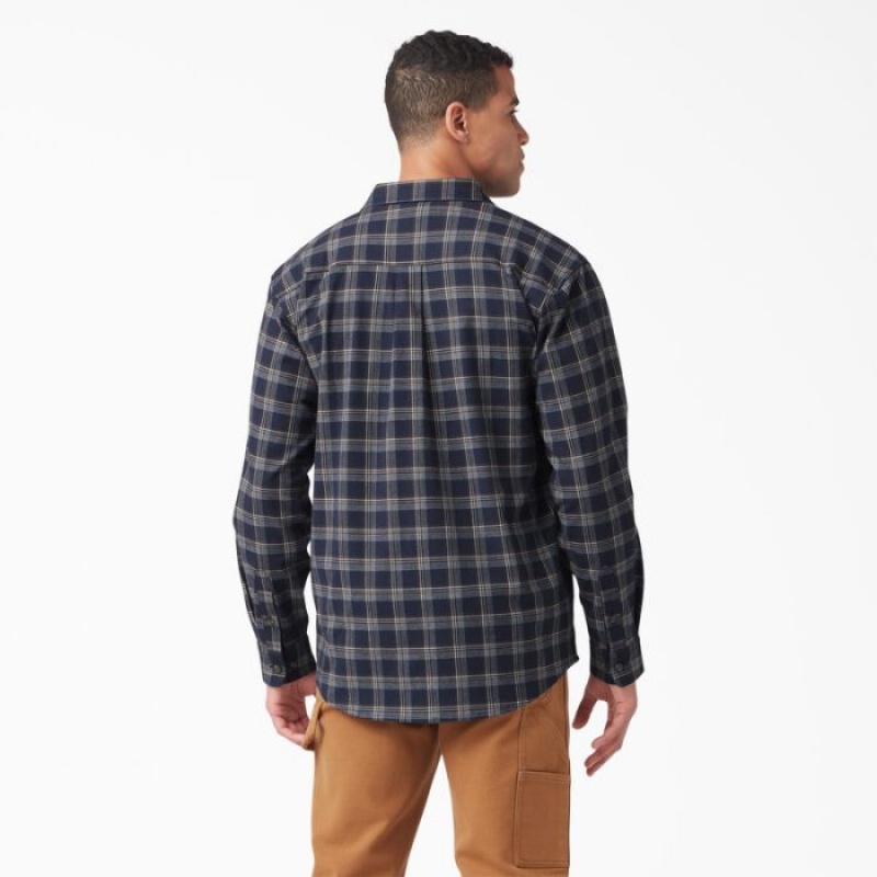 Dickies FLEX Long Sleeve Flannel Shirt Bleumarin Ciocolata Maro | XZBL8962