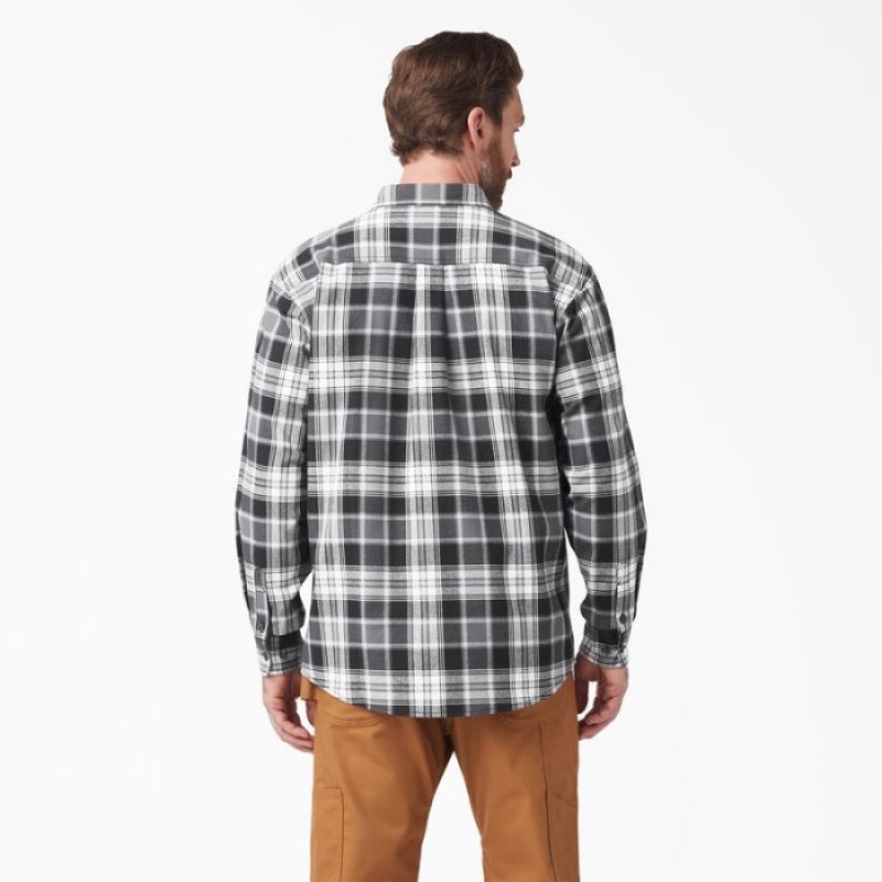 Dickies FLEX Long Sleeve Flannel Shirt Gri Negrii | CTUR8775