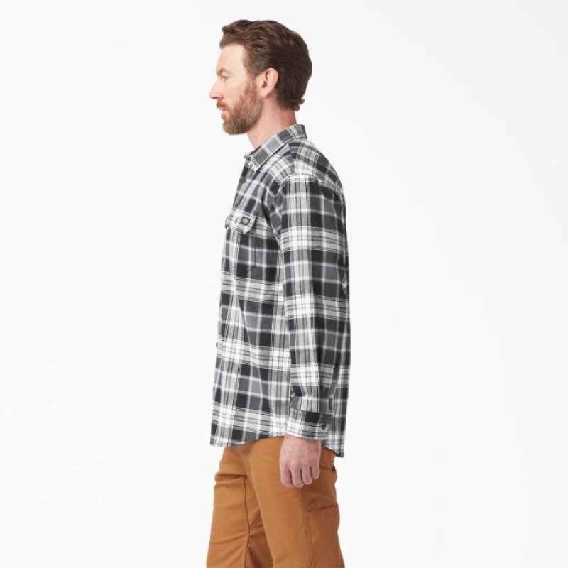 Dickies FLEX Long Sleeve Flannel Shirt Gri Negrii | CTUR8775
