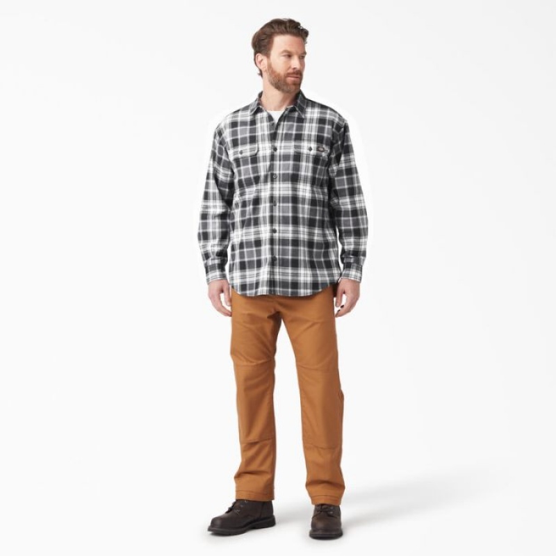 Dickies FLEX Long Sleeve Flannel Shirt Gri Negrii | CTUR8775