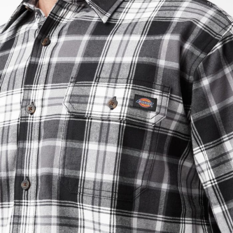 Dickies FLEX Long Sleeve Flannel Shirt Gri Negrii | CTUR8775