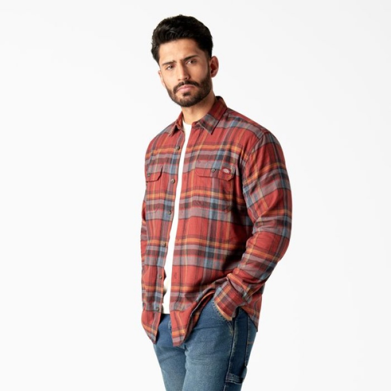 Dickies FLEX Long Sleeve Flannel Shirt Rosii Inchis Colorati | PNBM9960