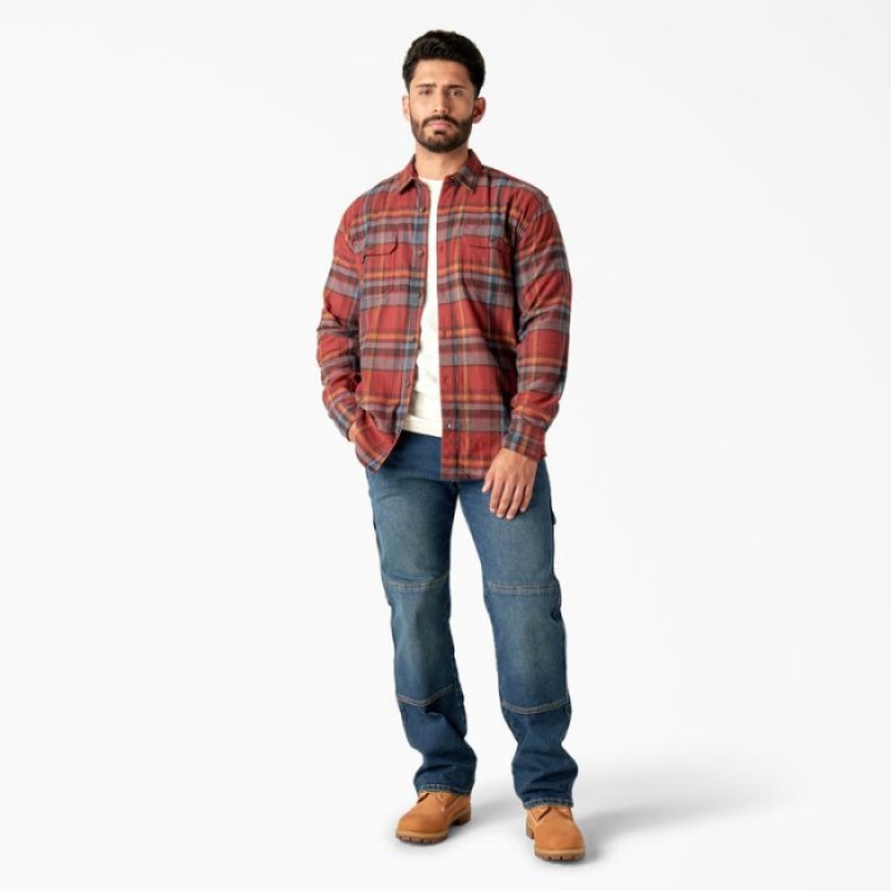 Dickies FLEX Long Sleeve Flannel Shirt Rosii Inchis Colorati | PNBM9960