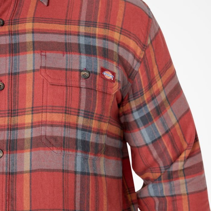 Dickies FLEX Long Sleeve Flannel Shirt Rosii Inchis Colorati | PNBM9960